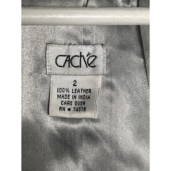 Vtg Cache Genuine Leather Scoop Neck Zip-Front Vest 2000s Silver Women's Size 2 - Picture 7 of 8